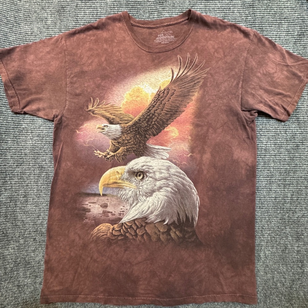 The Mountain Bald Eagle Graphic T-Shirt 2XL Brown Tie Dye Nature America